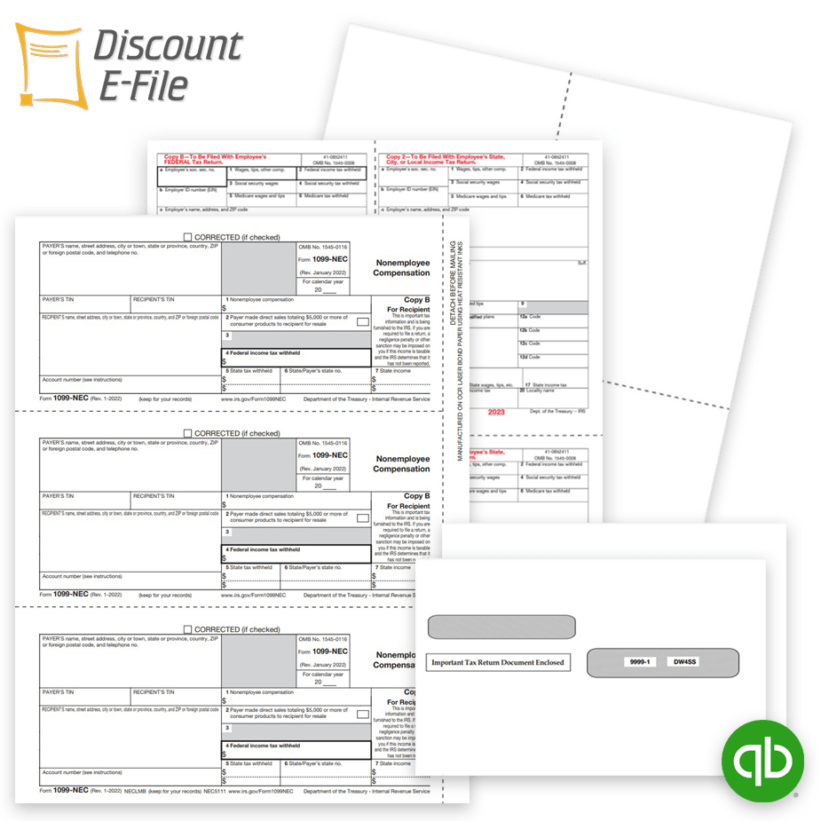 Intuit QuickBooks Compatible 1099 & W2 Tax Forms and Easy E-File Options at Big Discounts, No Coupon Code Needed - DiscountTaxForms.com