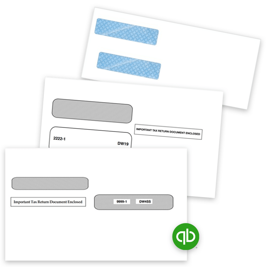 Intuit QuickBooks Compatible Envelopes for Checks and Tax Forms at Big Discounts, No Coupon Code Needed. Security Tint, Double Window Envelopes - DiscountTaxForms.com