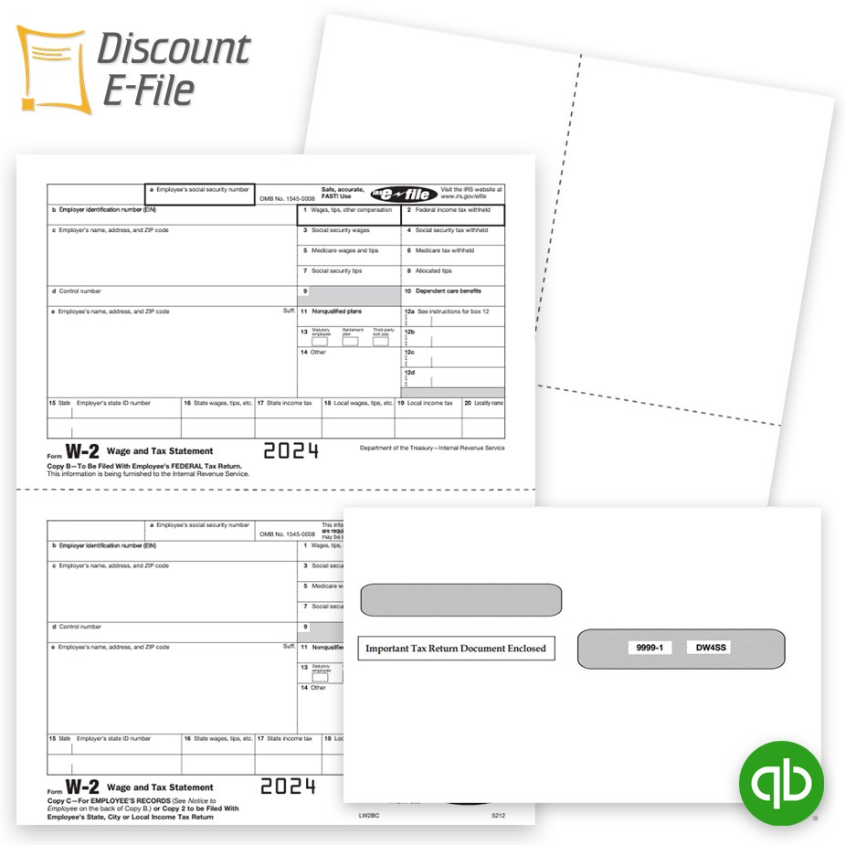 Intuit QuickBooks Compatible W2 Tax Forms for 2024. Easy E-File Options. Big Discounts, No Coupon Needed - DiscountTaxForms.com