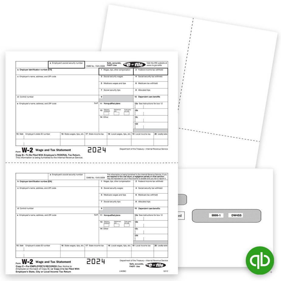 QuickBooks W2 Forms and Envelopes for 2024 at Discount Prices, No Coupon Code Needed - DiscountTaxForms.com