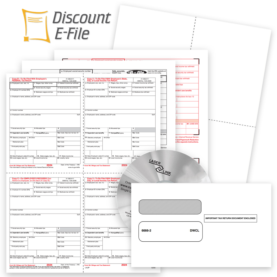 2024 W2 Filing, Forms, Envelopes, Software and Online E-Filing at Big Discounts, No Coupon Code Needed - DiscountTaxForms.com