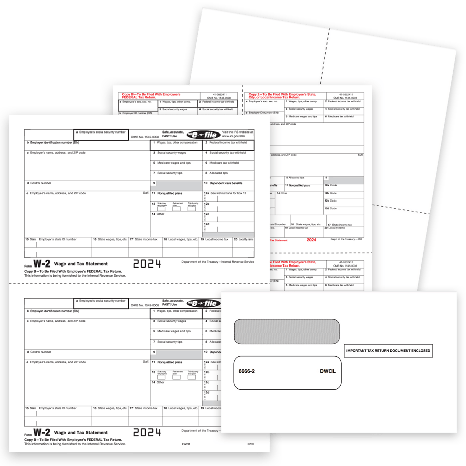 2024 W2 Tax Forms for Recipients, Preprinted and Blank 2up, 3up and 4up Forms with Envelopes at Discount Prices - No Coupon Needed - DiscountTaxForms.com