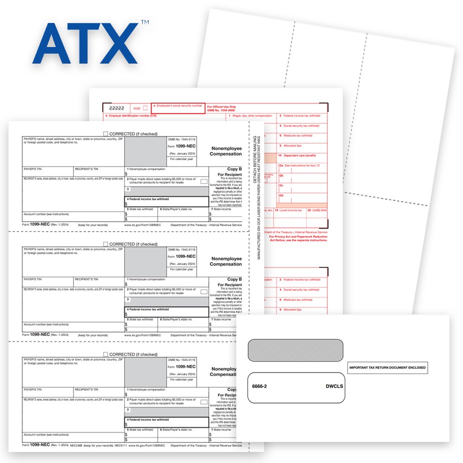 Tops Four Part 1099 NEC Continuous Tax Form, 8.5 x 11 inch