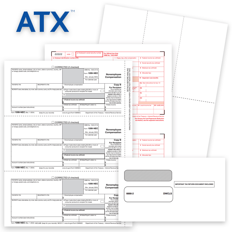 1099 & W2 Forms Compatible with ATX Tax Software, Blank Perf Paper, Official Forms and Envelopes at Discount Prices, No Coupon Needed - DiscountTaxForms.com