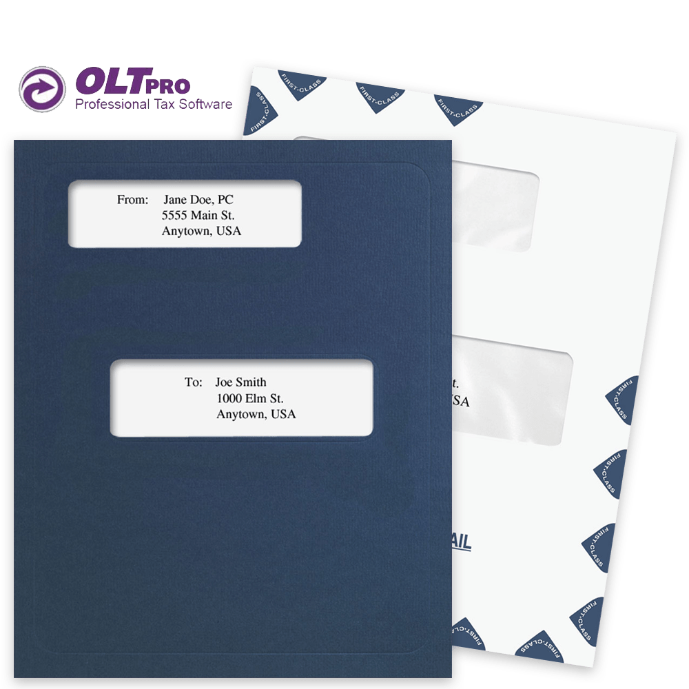 OLT Pro Software Compatible Window Folders and Envelopes for Client Presentation - DiscountTaxForms.com