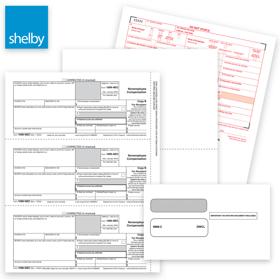 Shelby Software Compatible 1099 & W2 Tax Forms, Official Forms, Blank Perf Paper and Envelopes Guaranteed Compatible, Big Discounts, No Coupon Needed - DiscountTaxForms.com