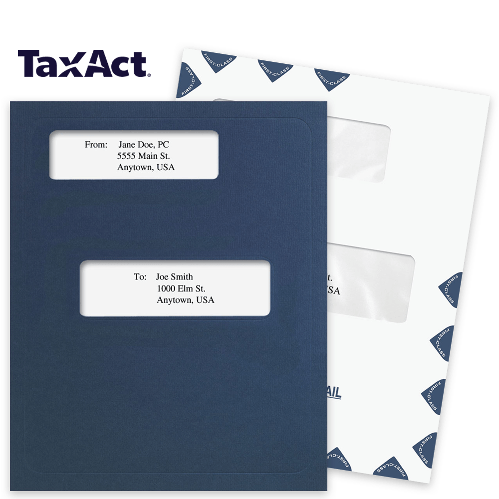 TaxAct Software Compatible Window Folders and Envelopes for Client Presentation - DiscountTaxForms.com