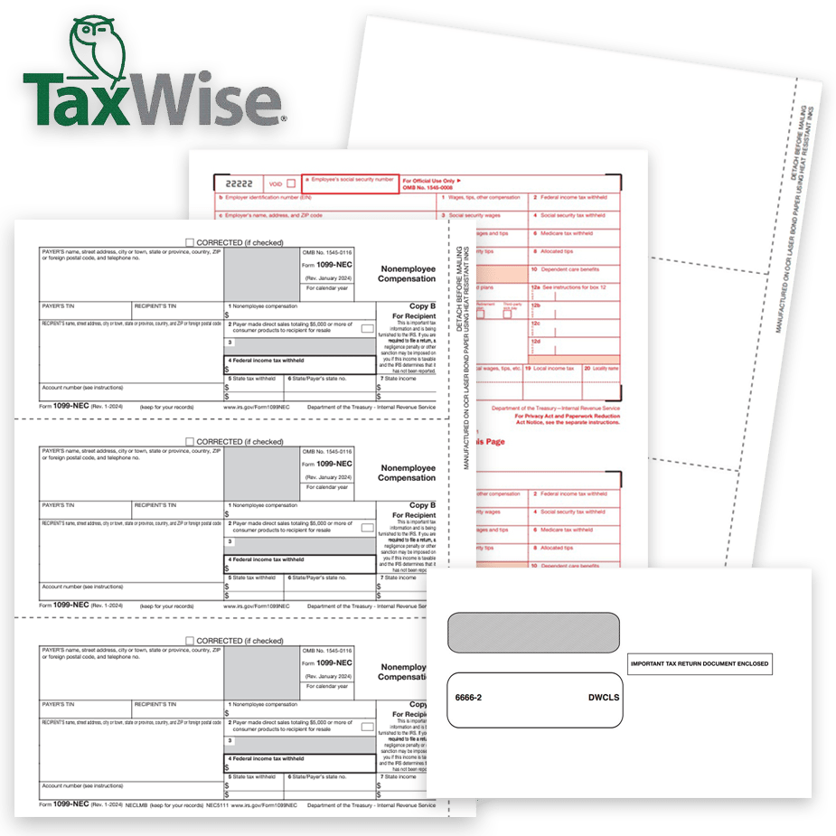 TaxWise Software Compatible 1099 & W2 Tax Forms, Official Forms, Blank Perf Paper and Envelopes at Big Discounts, No Coupon Needed, Guaranteed Compatible - DiscountTaxForms.com