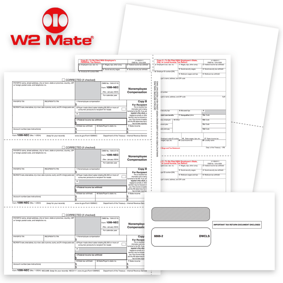 Compatible W2 Mate Software W2 and 1099 Tax Forms, Blank Perforated Paper and Envelopes at Big Discounts, No Coupon Needed - DiscountTaxForms.com