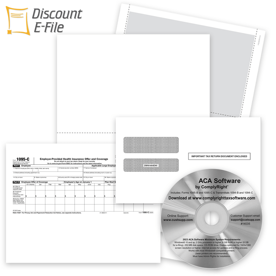 ACA 1095B and 1095C Forms, Envelopes, Software and Efiling for Reporting Healthcare Coverage for the Affordable Care Act / Obamacare - DiscountTaxForms.com