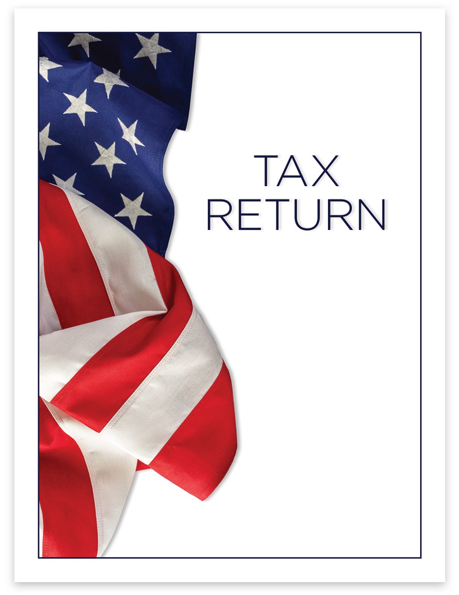 Patriotic US Flag Folder for Client Tax Return Presentation, 9x12, 2 Pockets, White Stock with Glossy Coating, Big Discounts, No Coupon Needed - DiscountTaxForms.com