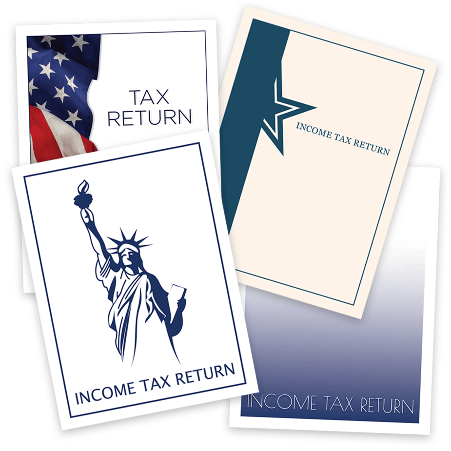 Budget Tax Return Folders for Tax Preparers, Featuring Patriotic Designs and Customization Options, Low Prices and Big Discounts, No Coupon Needed with The Tax Form Gals - DiscountTaxForms.com