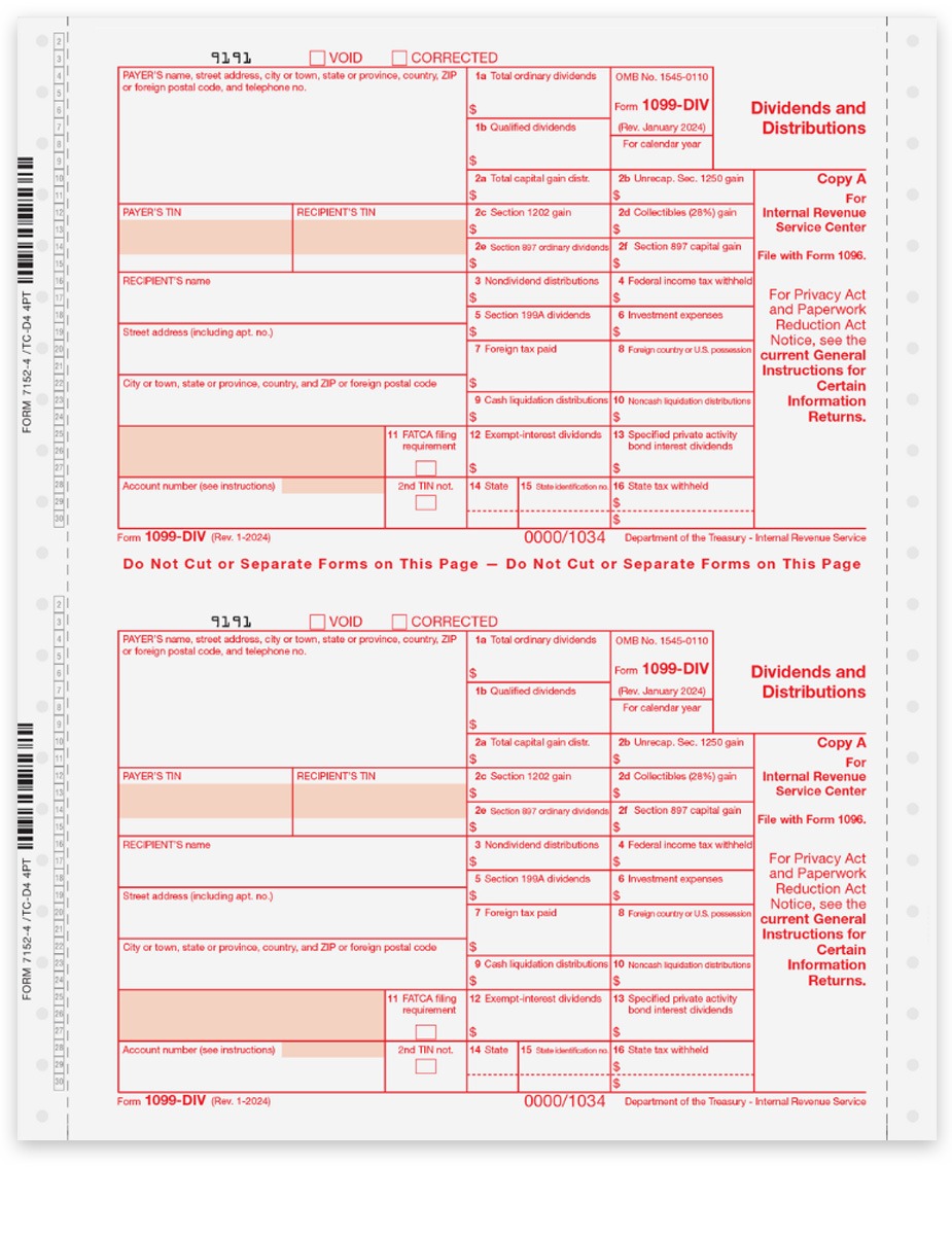 Order 1099DIV Tax Forms, Carbonless Continuous Format - DiscountTaxForms.com