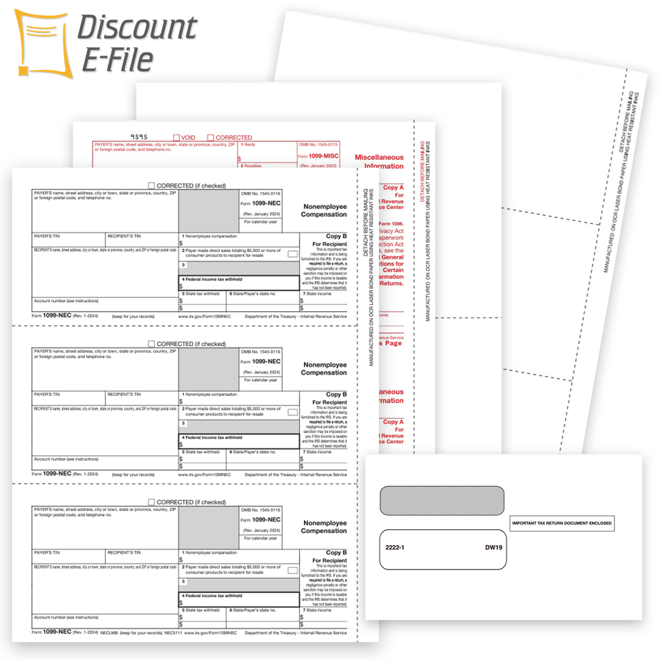 Order 1099 Tax Forms and Envelopes, Easy Efile Options at Big Discounts, No Coupon Needed - DiscountTaxForms.com