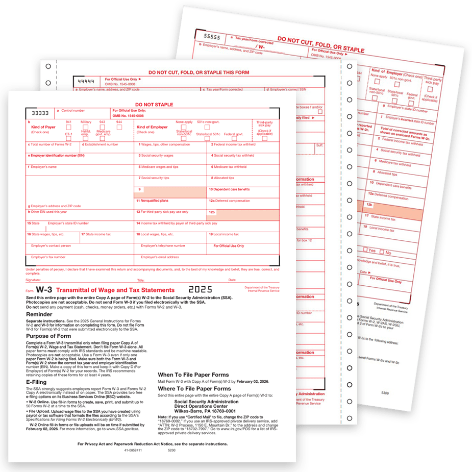 W3 Forms Transmittals Order W3 Transmittal Forms for W2 Filing in 2025 - DiscountTaxForms.com