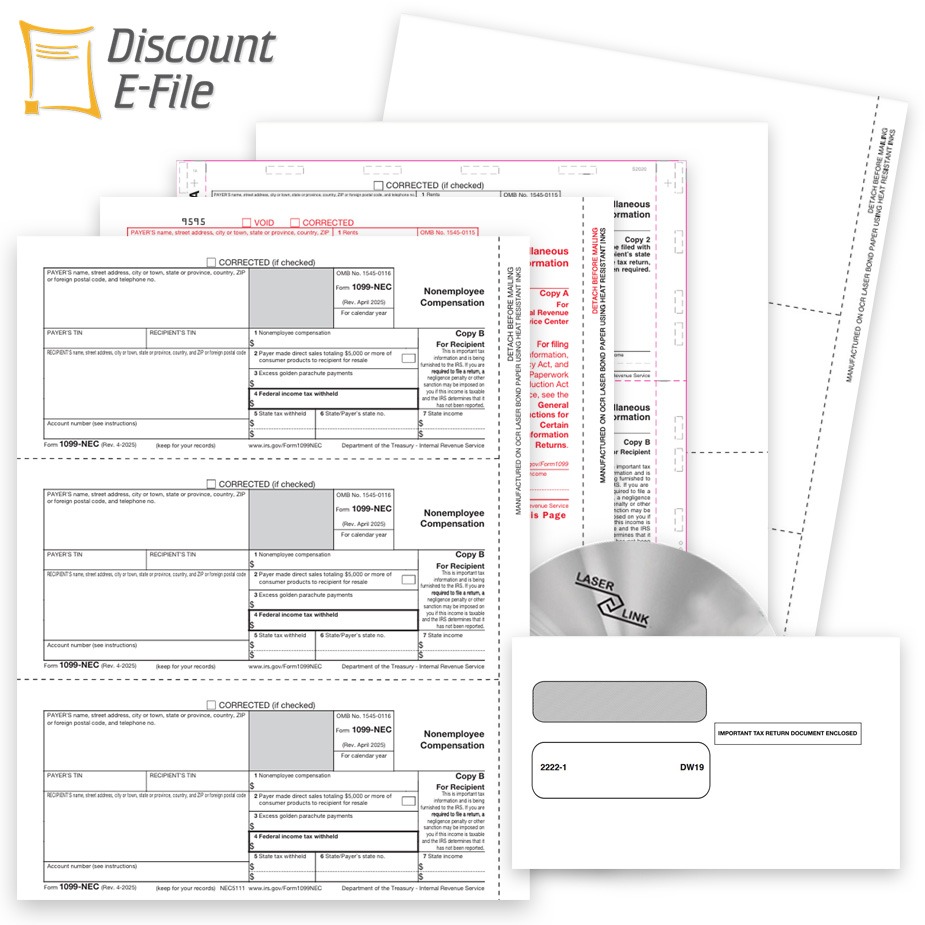 Order 1099 Filing Products, Buy 1099 Forms, Envelopes, Software or File Online and E-File at Discount Prices - No Coupon Needed - DiscountTaxForms.com