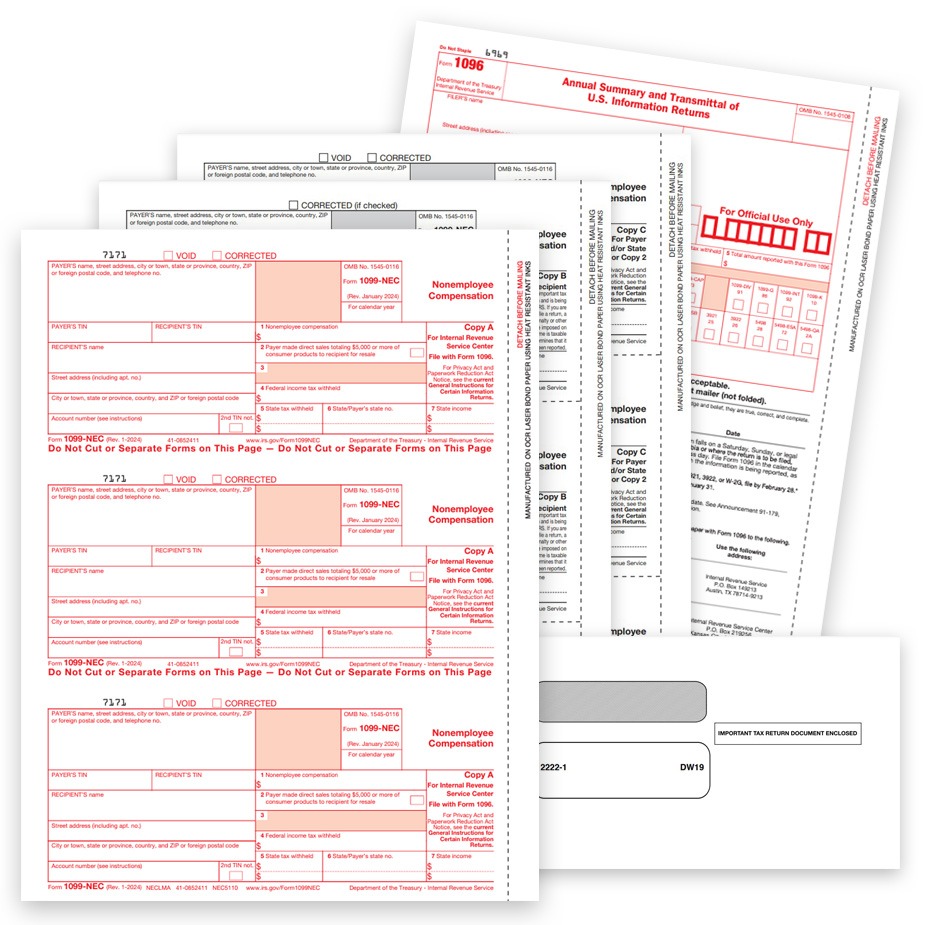 Order 1099 Tax Form Sets with Official IRS Forms and Envelopes or Blank Paper at Big Discounts, No Coupon Needed - DiscountTaxForms.com
