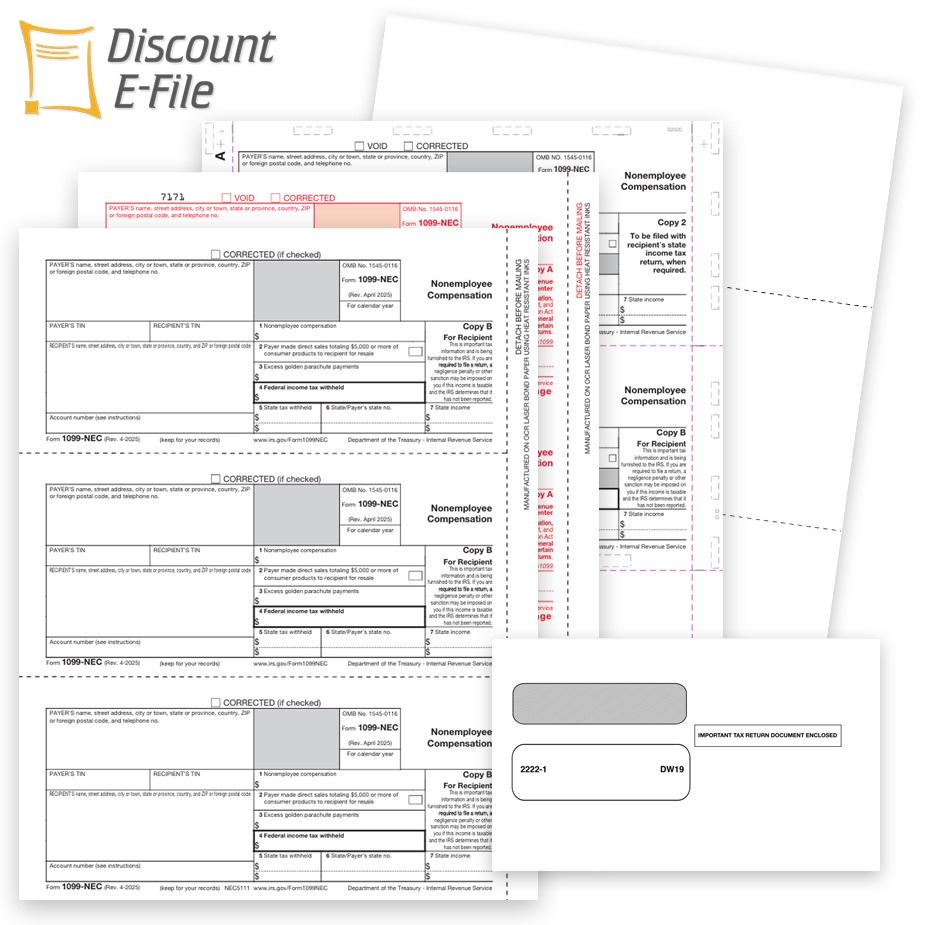 1099NEC Filing - Order 1099-NEC Tax Forms, Envelopes, Software, E-file and Online 1099 Filing at Big Discounts, No Coupon Needed - DiscountTaxForms.com