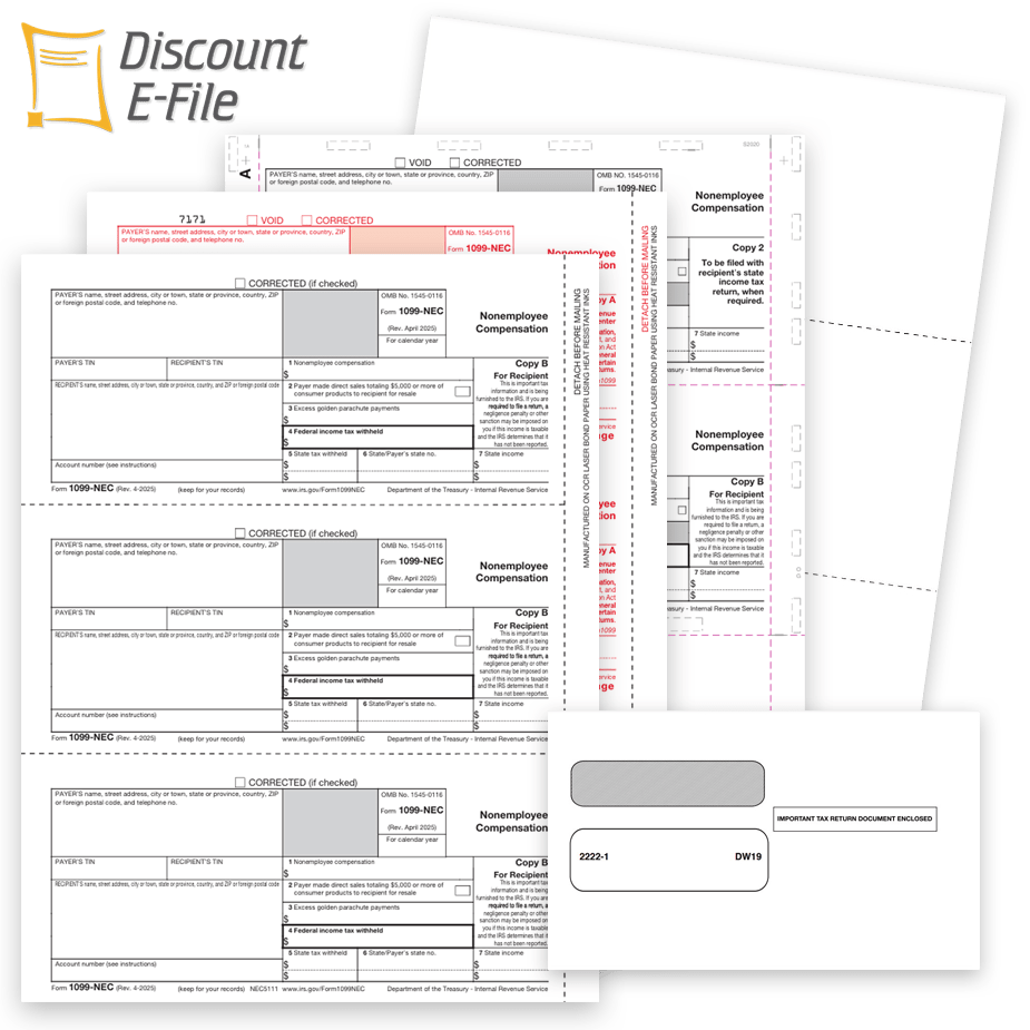 Order 1099NEC Tax Forms, Envelopes, Software, E-file and Online 1099 Filing at Big Discounts, No Coupon Needed - DiscountTaxForms.com