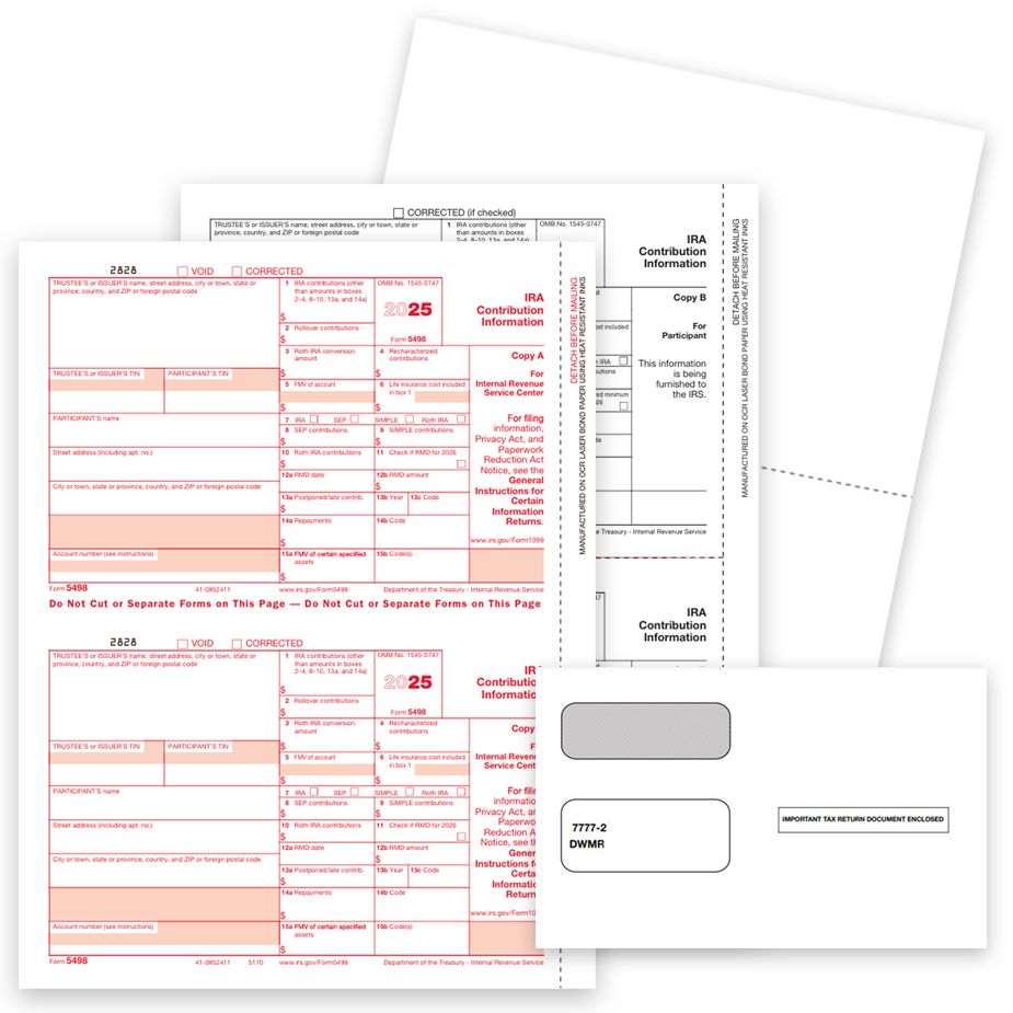 Order 5498 Tax Forms, Envelopes and Blank Perforated Paper for 2025 Reporting of IRA Contributions - DiscountTaxForms.com